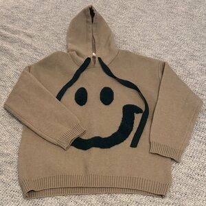 Beige Smiley Face Knit Hoodie – Size Small